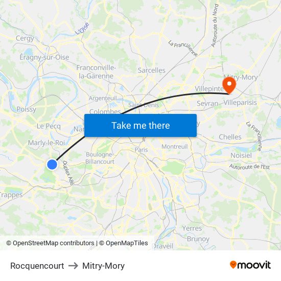Rocquencourt to Mitry-Mory map