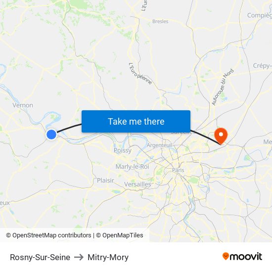 Rosny-Sur-Seine to Mitry-Mory map