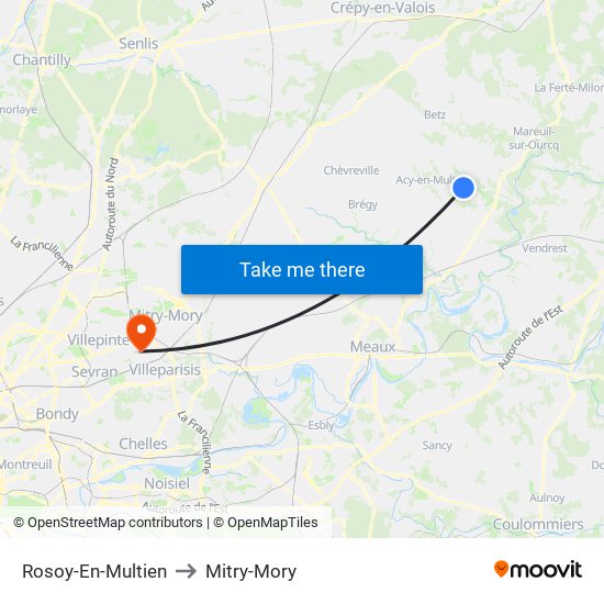 Rosoy-En-Multien to Mitry-Mory map