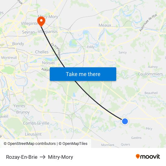Rozay-En-Brie to Mitry-Mory map