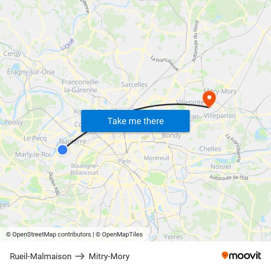Rueil-Malmaison to Mitry-Mory map