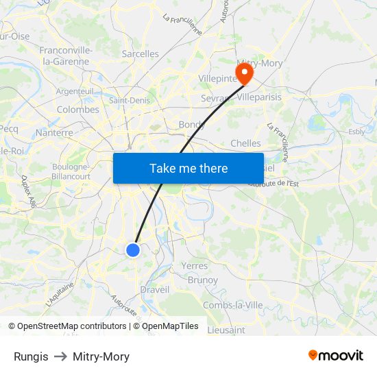 Rungis to Mitry-Mory map