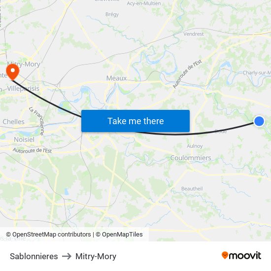 Sablonnieres to Mitry-Mory map