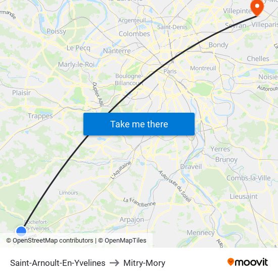 Saint-Arnoult-En-Yvelines to Mitry-Mory map