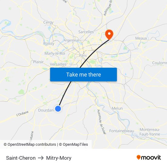 Saint-Cheron to Mitry-Mory map
