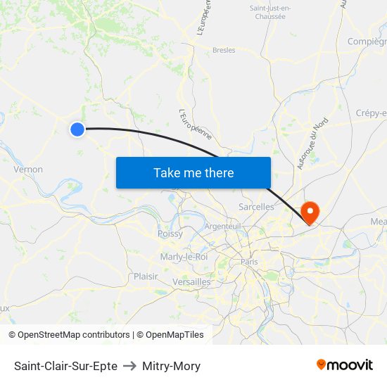 Saint-Clair-Sur-Epte to Mitry-Mory map