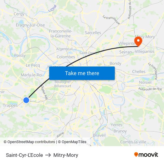 Saint-Cyr-L'Ecole to Mitry-Mory map