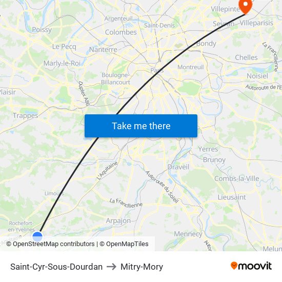 Saint-Cyr-Sous-Dourdan to Mitry-Mory map