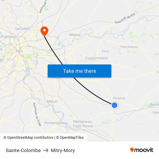 Sainte-Colombe to Mitry-Mory map