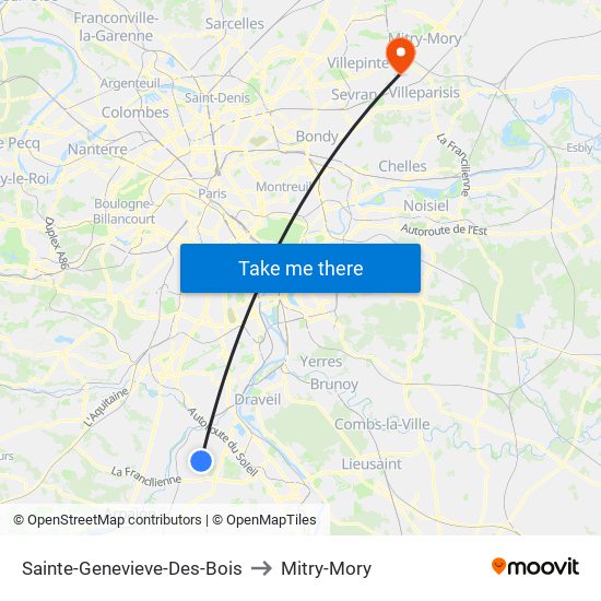 Sainte-Genevieve-Des-Bois to Mitry-Mory map