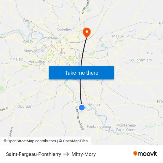 Saint-Fargeau-Ponthierry to Mitry-Mory map