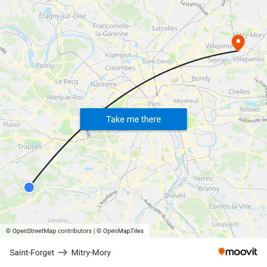 Saint-Forget to Mitry-Mory map