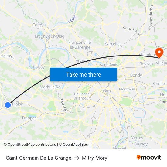 Saint-Germain-De-La-Grange to Mitry-Mory map