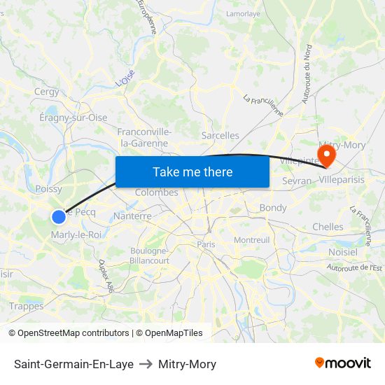 Saint-Germain-En-Laye to Mitry-Mory map