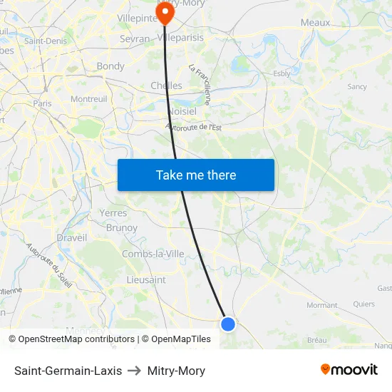 Saint-Germain-Laxis to Mitry-Mory map