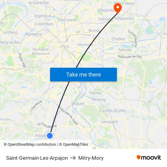 Saint-Germain-Les-Arpajon to Mitry-Mory map
