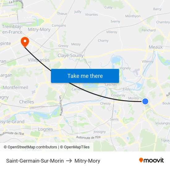 Saint-Germain-Sur-Morin to Mitry-Mory map