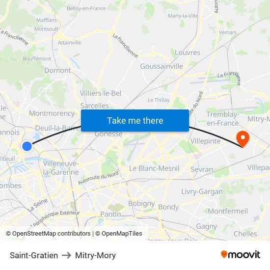 Saint-Gratien to Mitry-Mory map