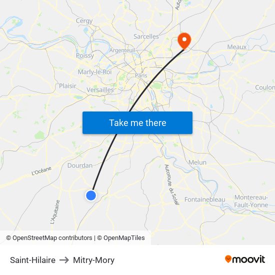 Saint-Hilaire to Mitry-Mory map
