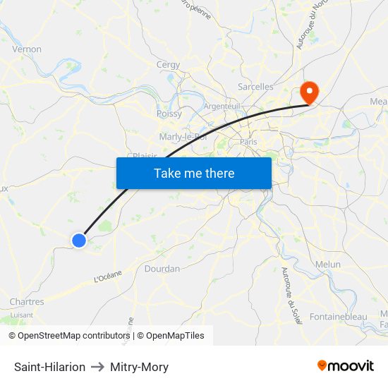 Saint-Hilarion to Mitry-Mory map