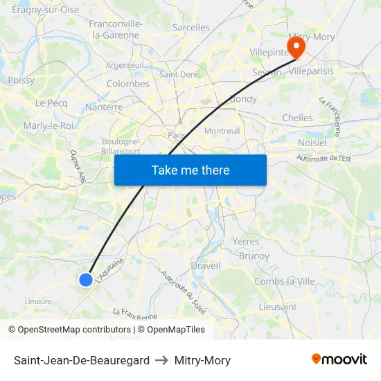 Saint-Jean-De-Beauregard to Mitry-Mory map