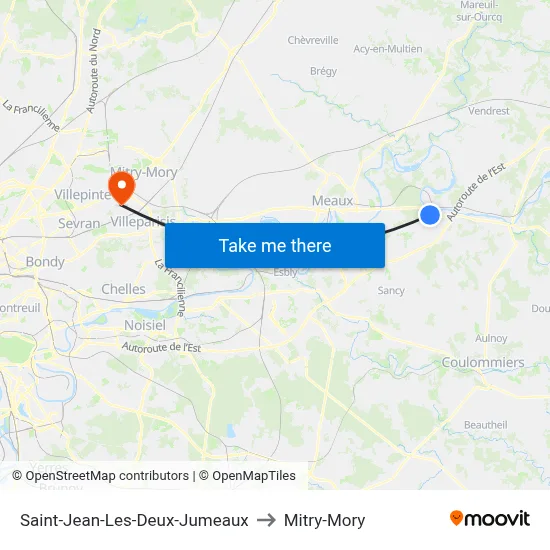 Saint-Jean-Les-Deux-Jumeaux to Mitry-Mory map