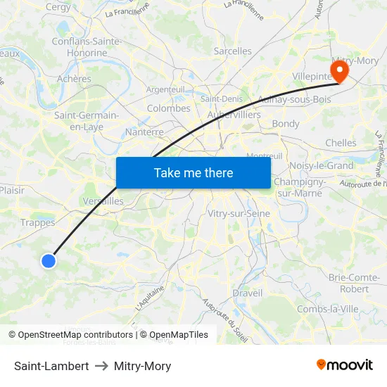 Saint-Lambert to Mitry-Mory map
