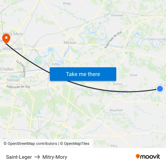 Saint-Leger to Mitry-Mory map