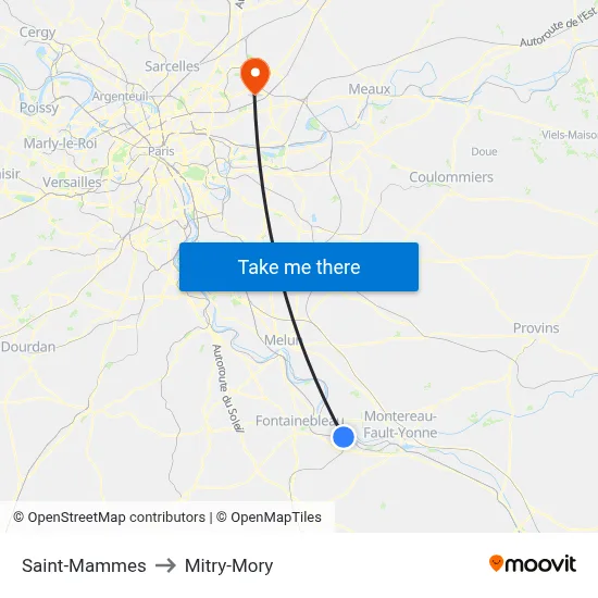 Saint-Mammes to Mitry-Mory map