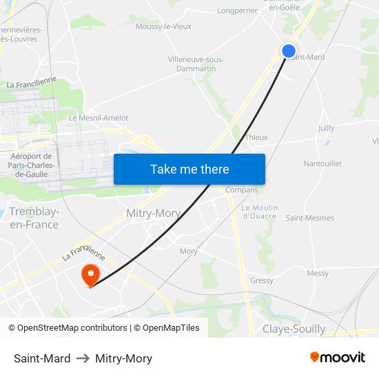 Saint-Mard to Mitry-Mory map