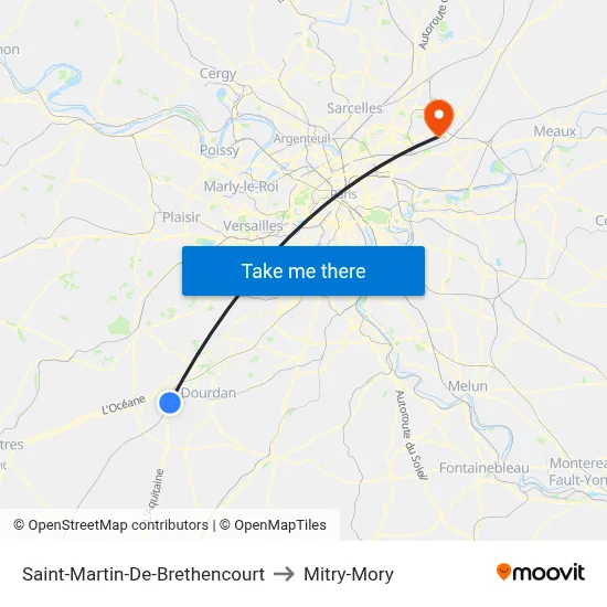 Saint-Martin-De-Brethencourt to Mitry-Mory map