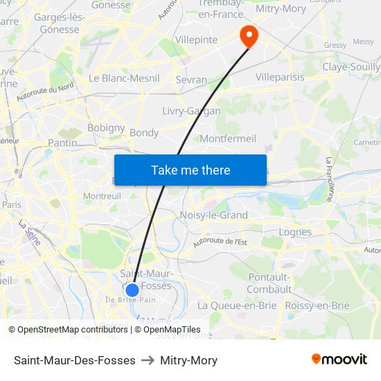 Saint-Maur-Des-Fosses to Mitry-Mory map