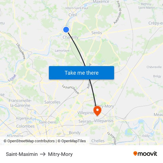 Saint-Maximin to Mitry-Mory map