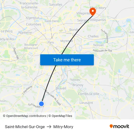 Saint-Michel-Sur-Orge to Mitry-Mory map