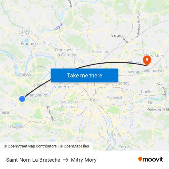Saint-Nom-La-Breteche to Mitry-Mory map