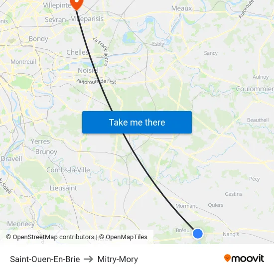 Saint-Ouen-En-Brie to Mitry-Mory map