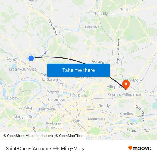 Saint-Ouen-L'Aumone to Mitry-Mory map