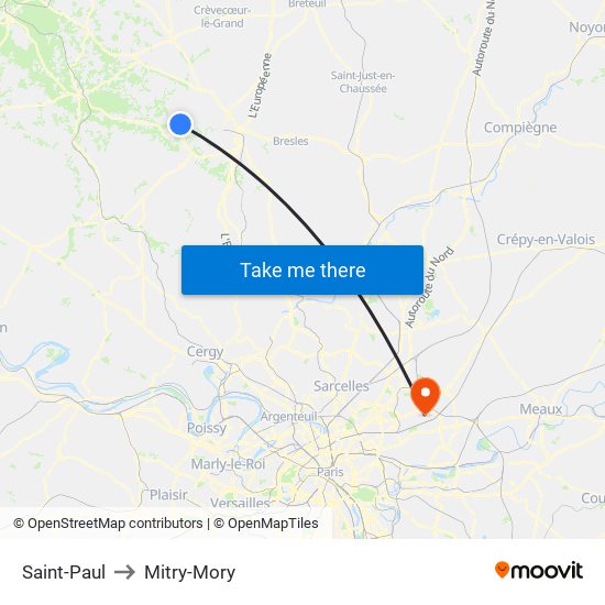 Saint-Paul to Mitry-Mory map
