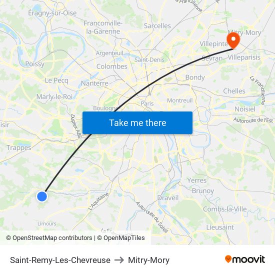 Saint-Remy-Les-Chevreuse to Mitry-Mory map