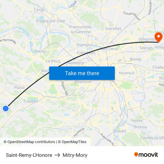 Saint-Remy-L'Honore to Mitry-Mory map