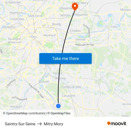 Saintry-Sur-Seine to Mitry-Mory map