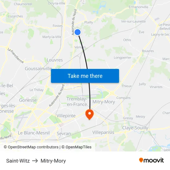 Saint-Witz to Mitry-Mory map
