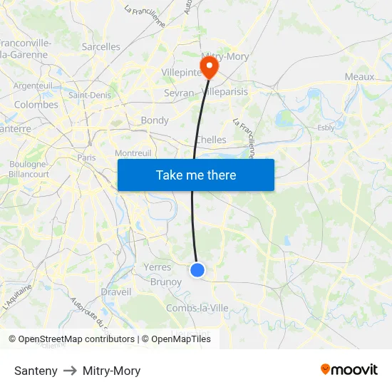 Santeny to Mitry-Mory map