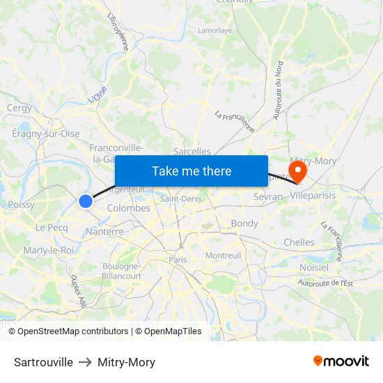 Sartrouville to Mitry-Mory map