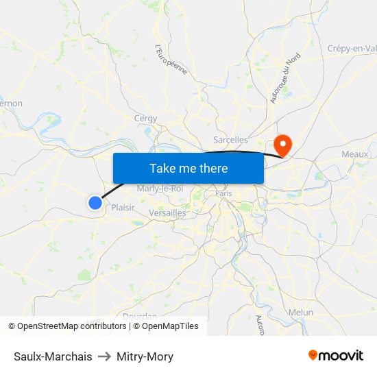 Saulx-Marchais to Mitry-Mory map