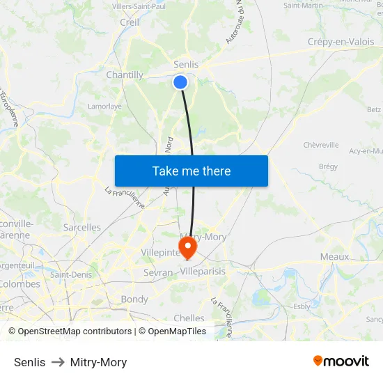 Senlis to Mitry-Mory map