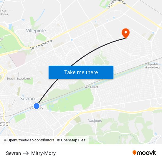 Sevran to Mitry-Mory map