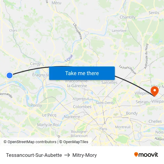 Tessancourt-Sur-Aubette to Mitry-Mory map