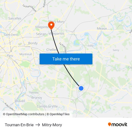 Tournan-En-Brie to Mitry-Mory map