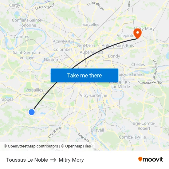 Toussus-Le-Noble to Mitry-Mory map
